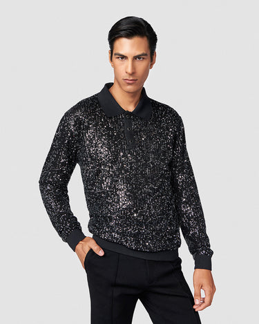 Neptune Gunmetal Sequin Polo Sweater