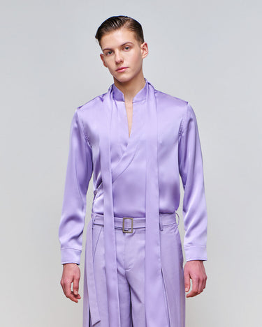 Dion Lilac Satin Wrap Shirt