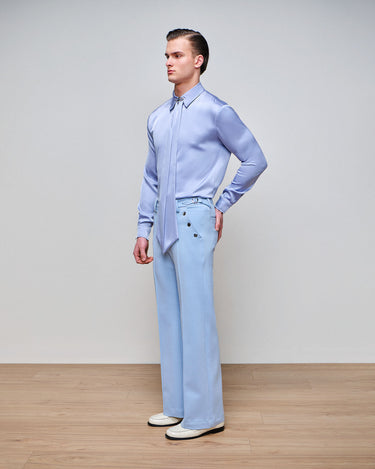 Ricardo Periwinkle Satin Shirt & Brooch