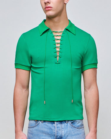 Kai Emerald Lace Up Polo Top