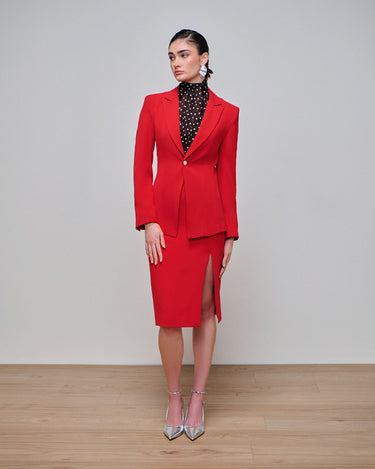 Delta Crimson Slit Pencil Skirt