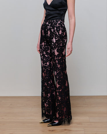 Zoe Black/Pink Lace Wide Leg Trouser