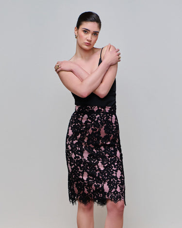 Margo Black/Pink Lace Pencil Skirt