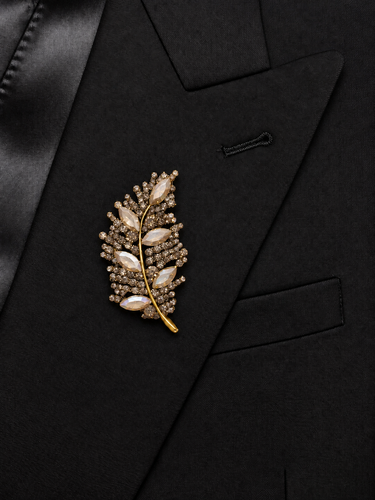 Golden Crystal Feather Brooch