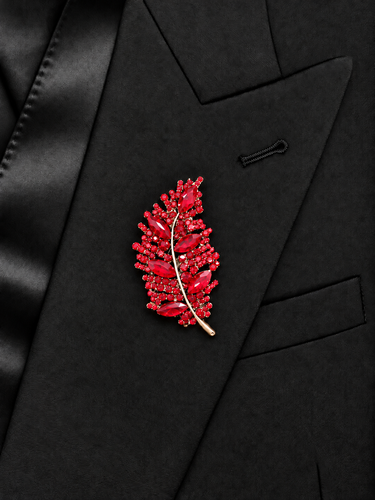 Crimson Crystal Feather Brooch