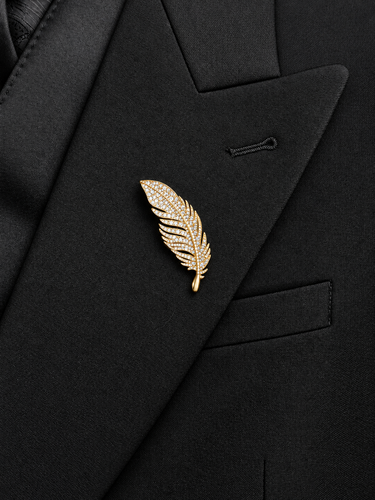 Gold & Crystal Feather Brooch
