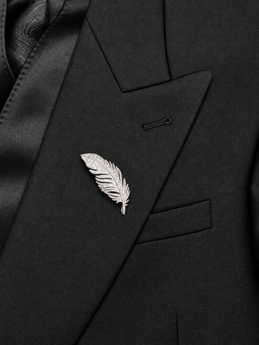 Silver & Crystal Feather Brooch