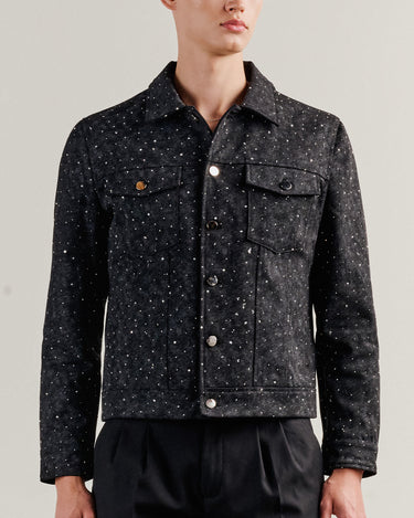 Dimitry Charcoal Crystal Stud Denim Trucker Jacket
