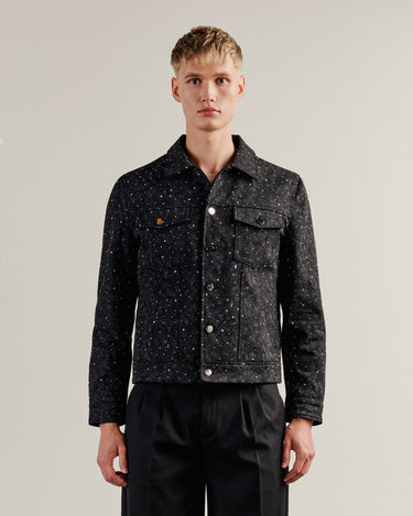 Dimitry Charcoal Crystal Stud Denim Trucker Jacket