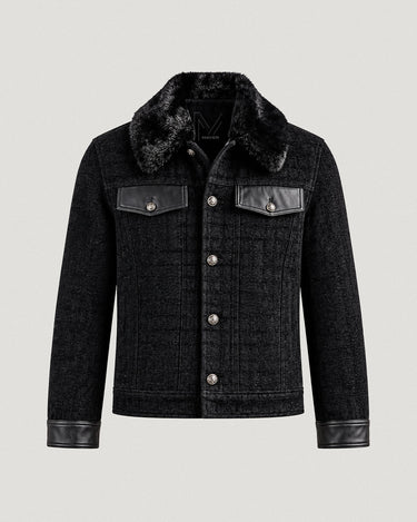 Emilio Black Chenille Denim/Faux Fur Collar Jacket