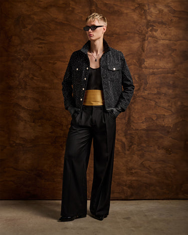 Dimitry Charcoal Crystal Stud Denim Trucker Jacket