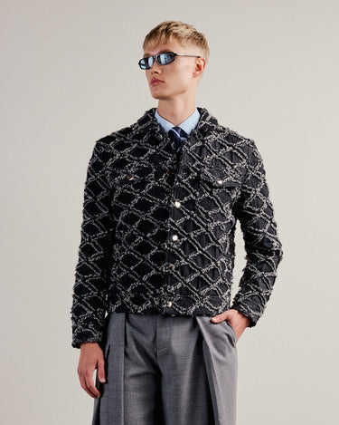 Dimitry Charcoal Frayed Denim Trucker Jacket