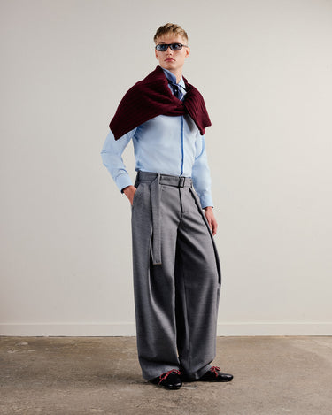 Heath Dove Grey Wool Flannel Wide Leg Pant