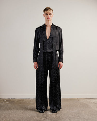 Dion Black Crystal Satin Wrap Shirt