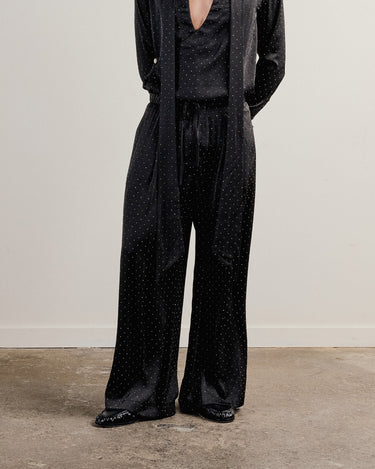 Egon Black Crystal Satin Wide Leg Pant