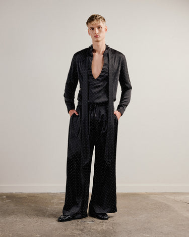 Egon Black Crystal Satin Wide Leg Pant