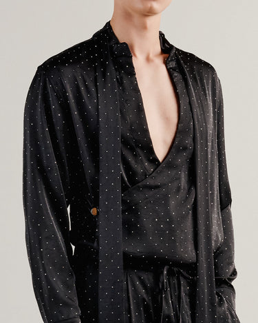 Dion Black Crystal Satin Wrap Shirt