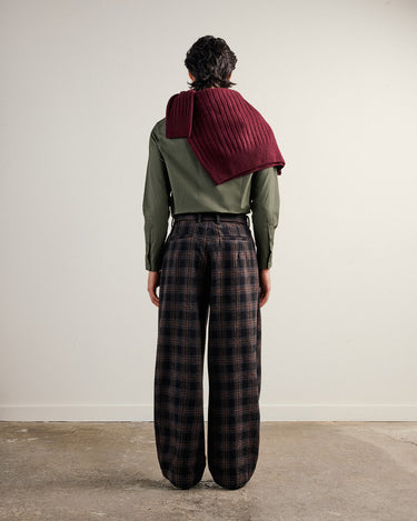 Heath Brown Check Wool Flannel Wide Leg Pant