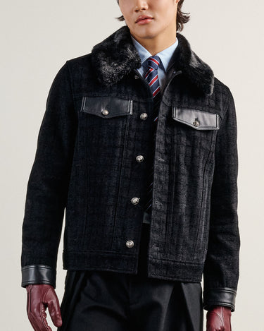 Emilio Black Chenille Denim/Faux Fur Collar Jacket