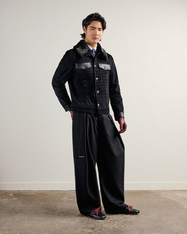 Emilio Black Chenille Denim/Faux Fur Collar Jacket