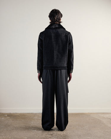 Emilio Black Chenille Denim/Faux Fur Collar Jacket