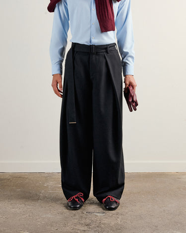 Heath Black Wool Flannel Wide Leg Pant
