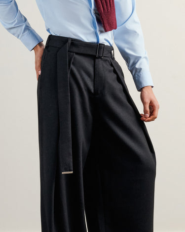 Heath Black Wool Flannel Wide Leg Pant