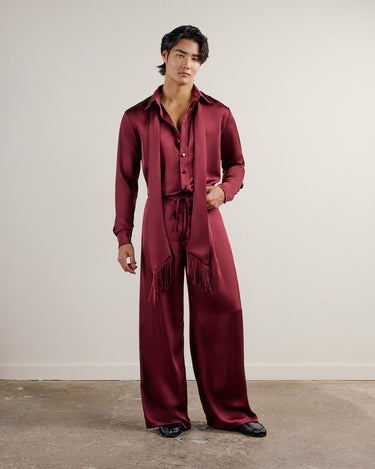 Ricardo Wine Satin Shirt & Scarf