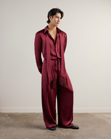 Egon Wine Satin Wide Leg Pant