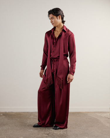Egon Wine Satin Wide Leg Pant