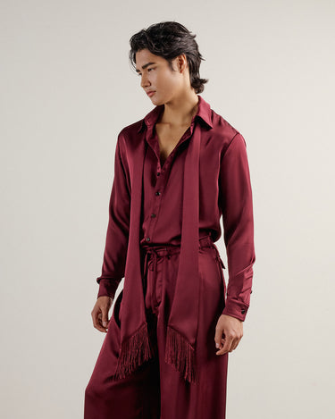 Ricardo Wine Satin Shirt & Scarf