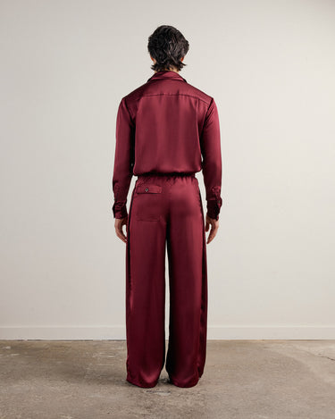 Egon Wine Satin Wide Leg Pant