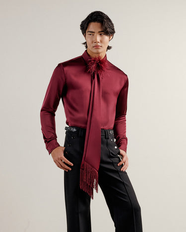 Ricardo Wine Satin Shirt & Scarf