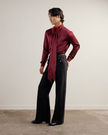 Ricardo Wine Satin Shirt & Scarf