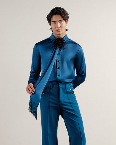 Ricardo Teal Satin Shirt & Scarf