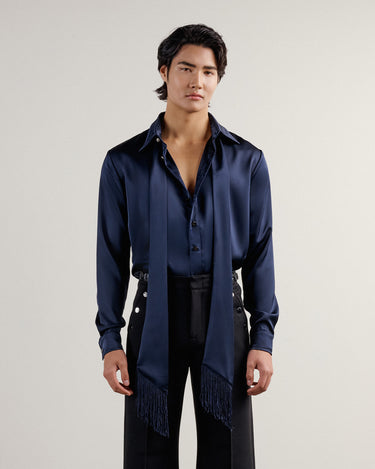 Ricardo Navy Satin Shirt & Scarf