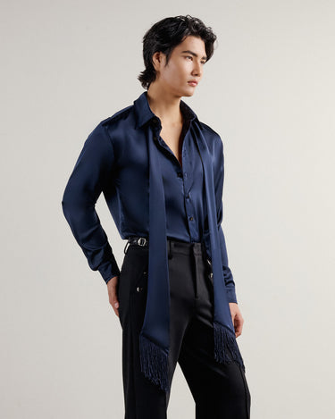 Ricardo Navy Satin Shirt & Scarf