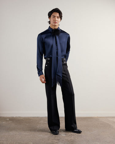 Ricardo Navy Satin Shirt & Scarf