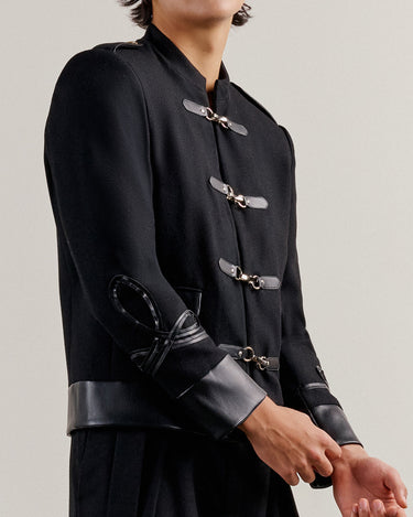Louis Black Wool/Leather Military Jacket