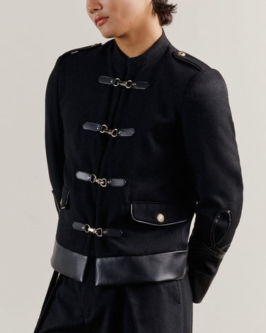 Louis Black Wool/Leather Military Jacket