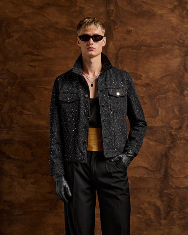 Dimitry Charcoal Crystal Stud Denim Trucker Jacket