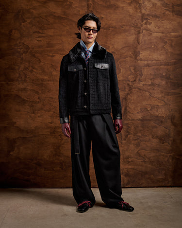 Emilio Black Chenille Denim/Faux Fur Collar Jacket