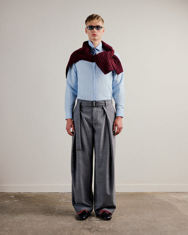 Heath Dove Grey Wool Flannel Wide Leg Pant