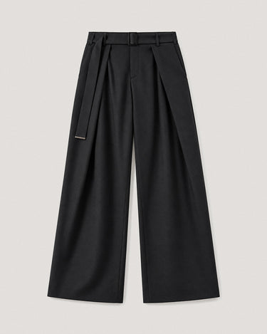 Heath Black Wool Flannel Wide Leg Pant