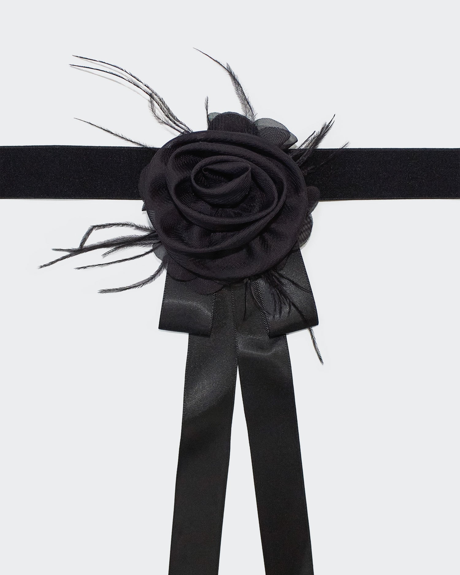 Jett Black Satin Flower Necktie