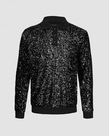 Neptune Black Sequin Polo Sweater