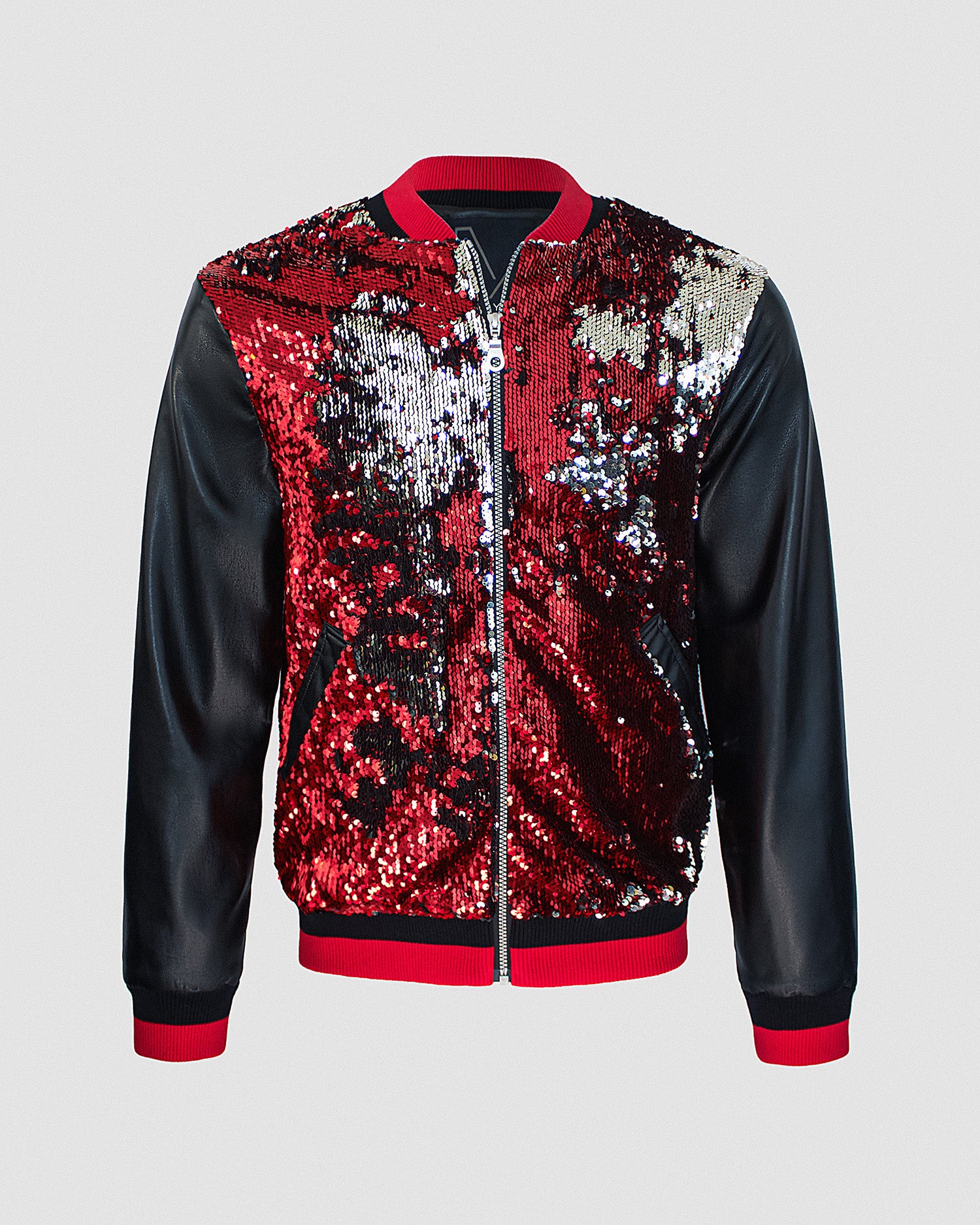 Leather Jacket Men's Sequin Bomber Jacket Leather Jacket