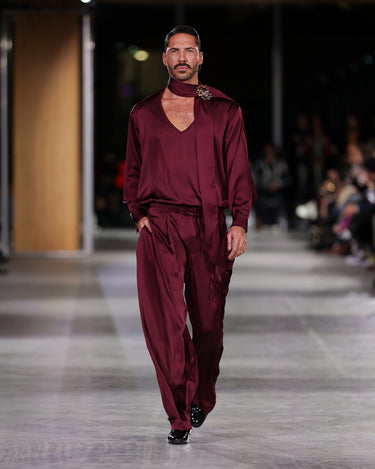 Vanguard Wine Satin Scarf Neck Shirt