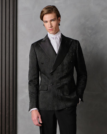 HARRISON BLACK BROCADE/WOOL TUXEDO SUIT - MADE TO ORDER