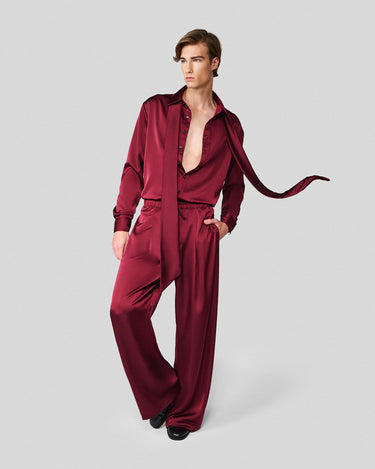Ricardo Wine Satin Shirt/Scarf